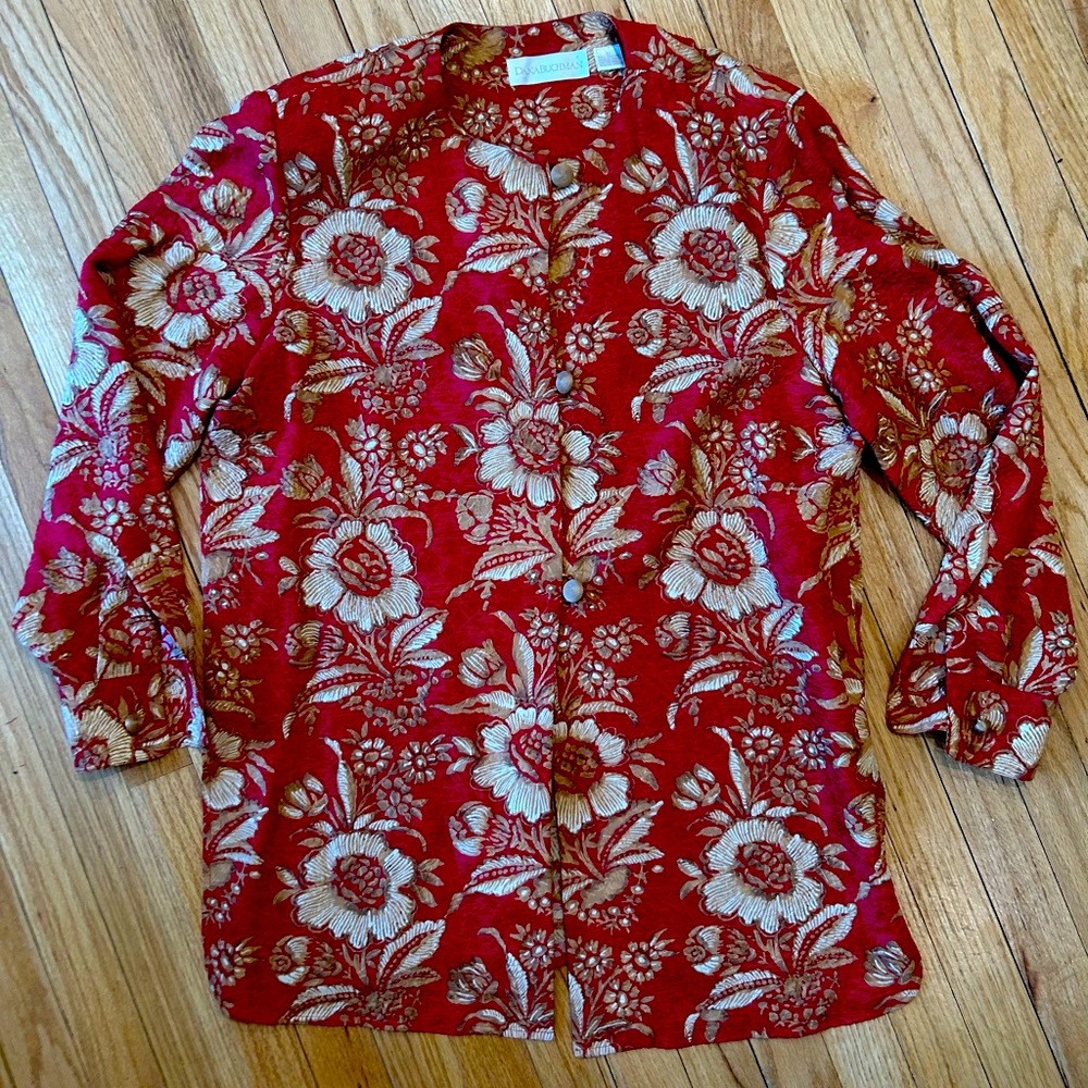 Dana Buchman 100% Silk Red and Gold Top